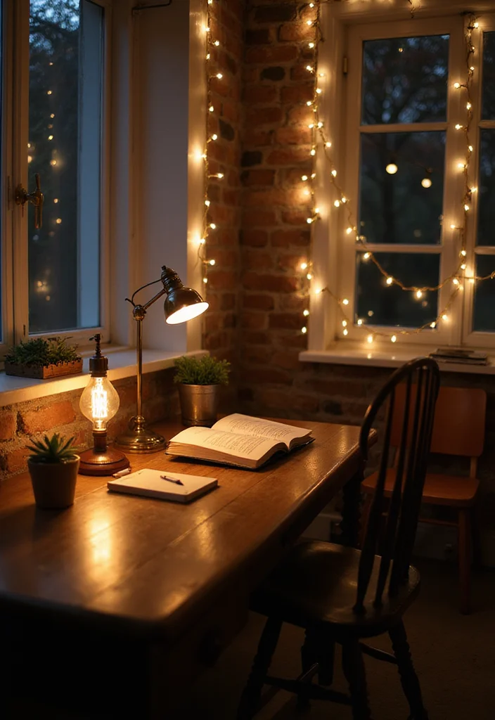 12 Cottage Office Ideas for Cozy Vintage Charm 67 12 Cottage Office Ideas for Cozy Vintage Charm - 7. Soft Lighting