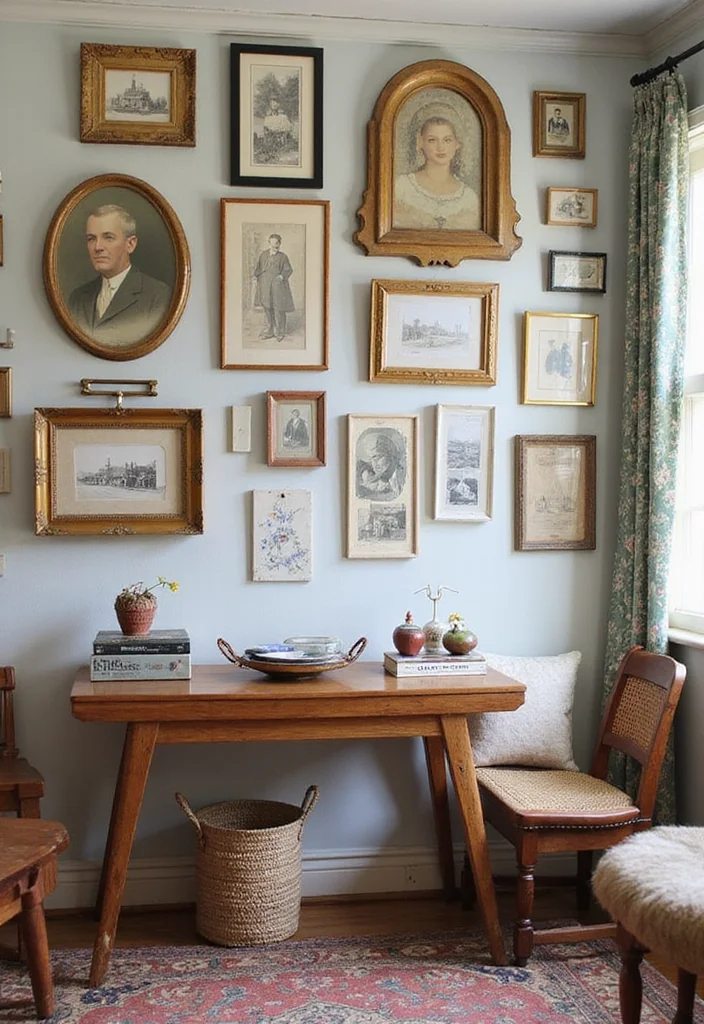 12 Cottage Office Ideas for Cozy Vintage Charm 89 12 Cottage Office Ideas for Cozy Vintage Charm - 9. Vintage Wall Art