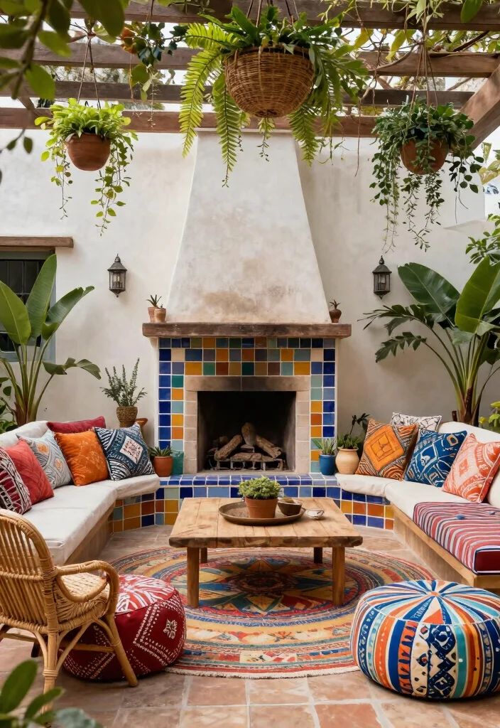 12 Covered Patio Ideas with Fireplace for Year Round Comfort 3. Bohemian Bliss 0