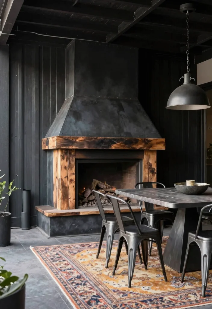 12 Covered Patio Ideas with Fireplace for Year Round Comfort 6. Industrial Chic 0