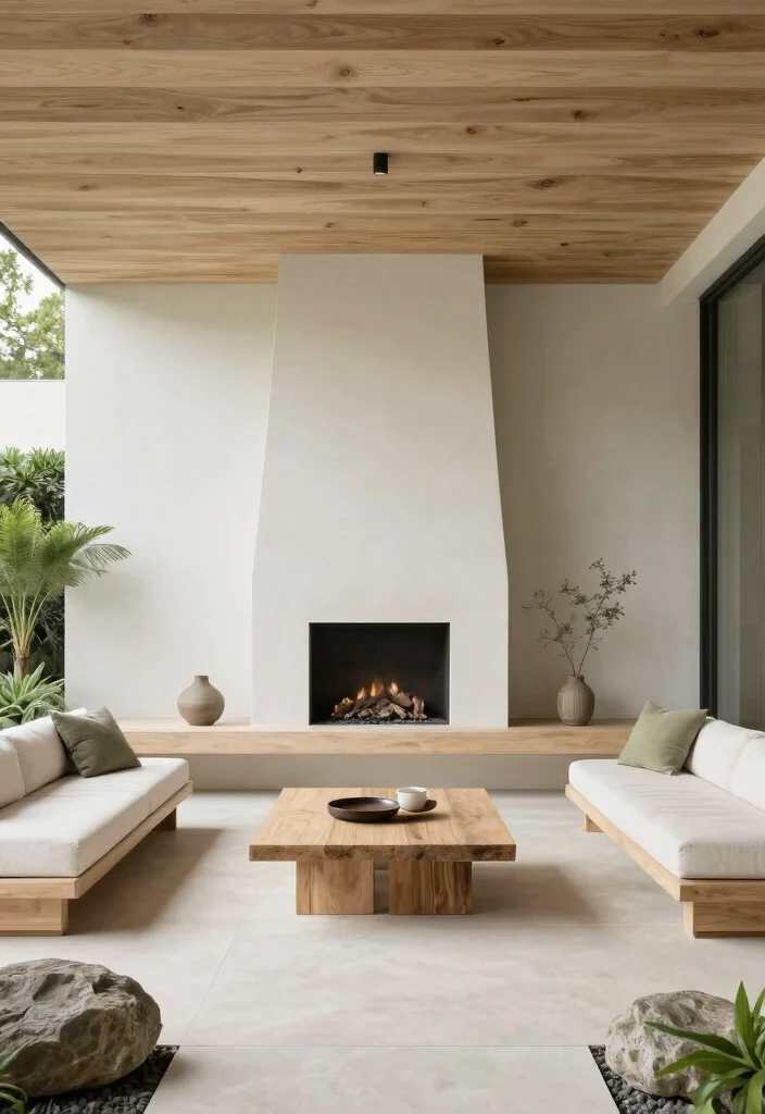 12 Covered Patio Ideas with Fireplace for Year Round Comfort 9. Contemporary Zen Space 0