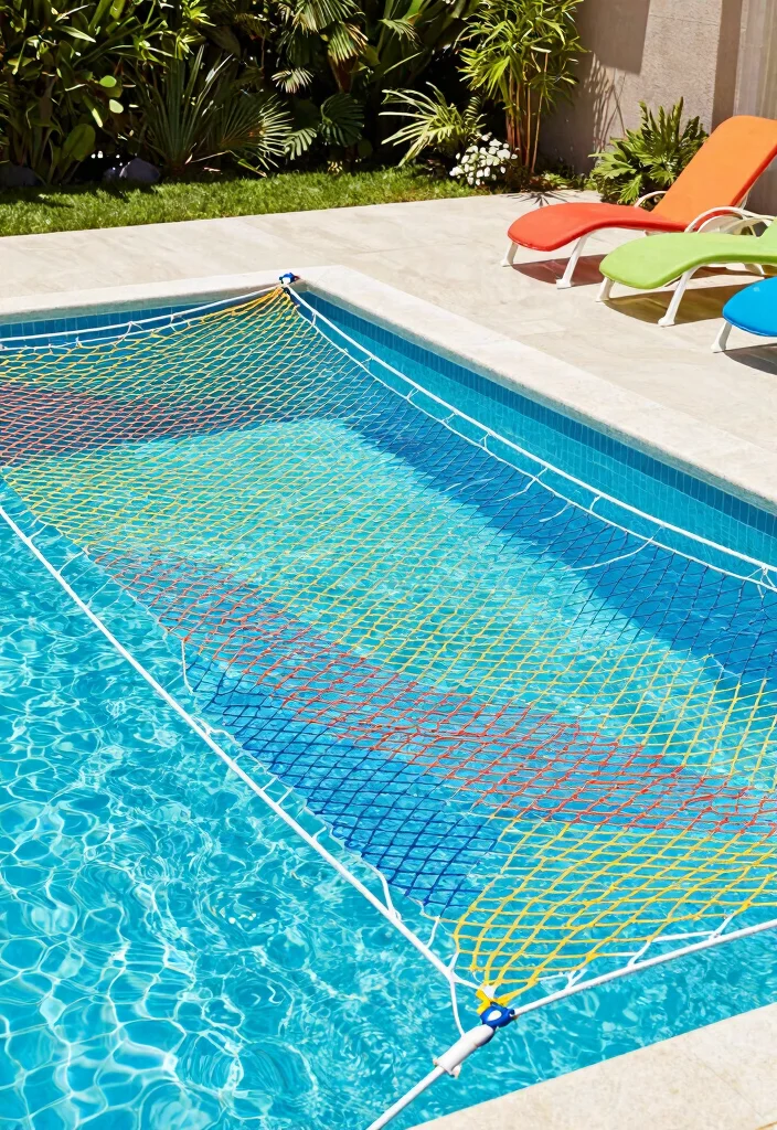 12 DIY Pool Fence Ideas on a Budget for Safer Backyards 11. Colorful Pool Safety Net 0
