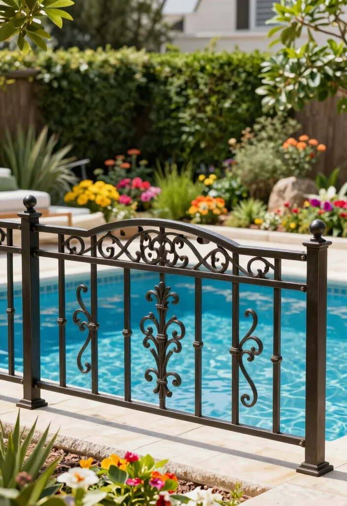12 DIY Pool Fence Ideas on a Budget for Safer Backyards 6. Decorative Metal Fencing 0