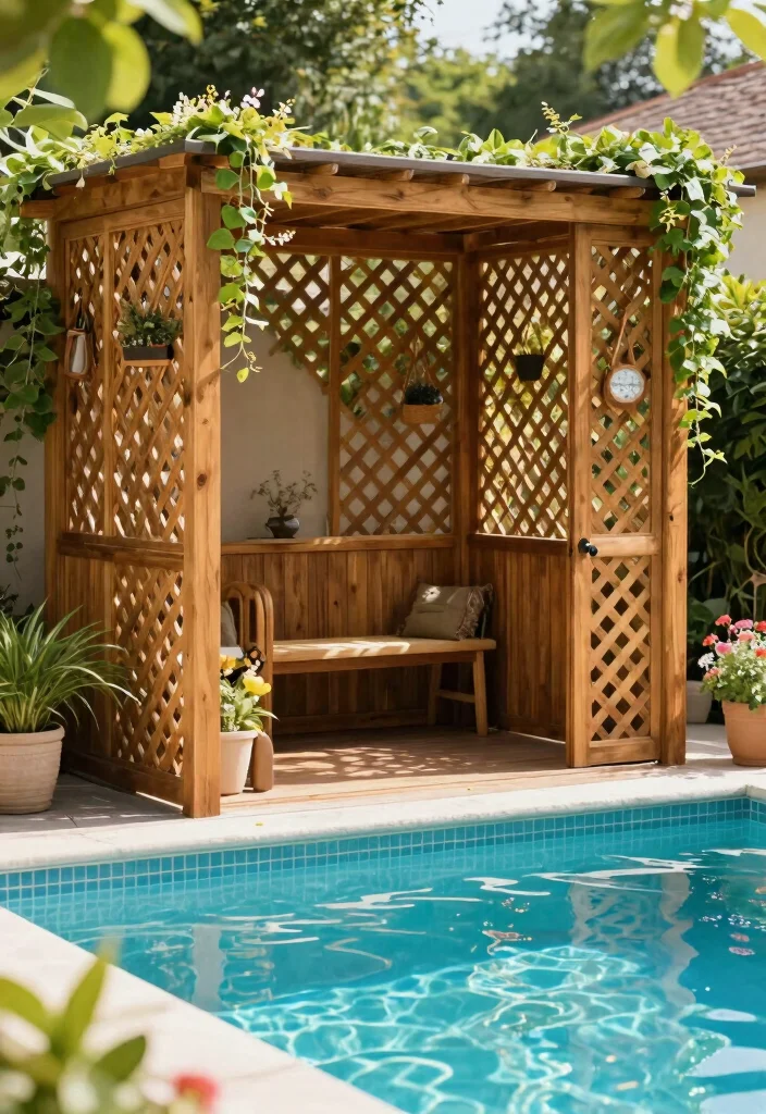12 DIY Pool Fence Ideas on a Budget for Safer Backyards 7. DIY Wooden Lattice Panels 0