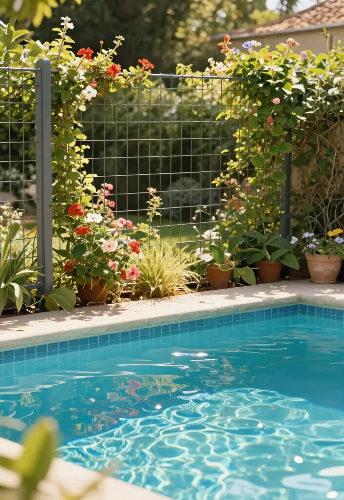 12 DIY Pool Fence Ideas on a Budget for Safer Backyards 8. Wire Fencing with a Garden Charm 0