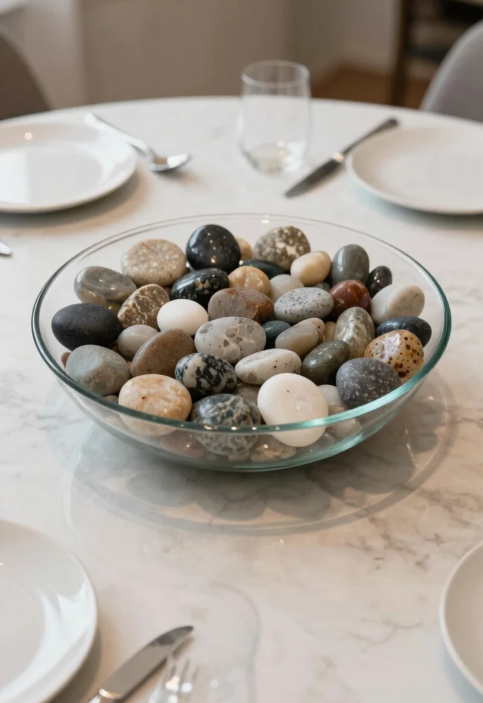 12 Dining Room Table Centerpiece Ideas for Everyday Style 10. Natural Stone Display 0