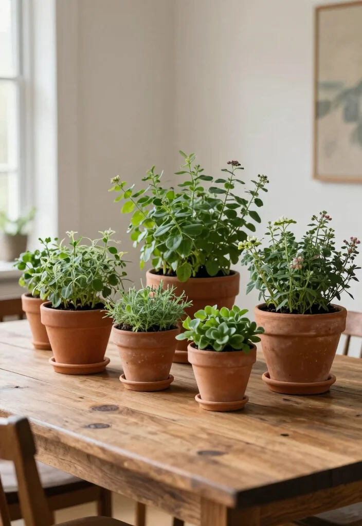 12 Dining Room Table Centerpiece Ideas for Everyday Style 11. Eco Friendly Terracotta Pots 0