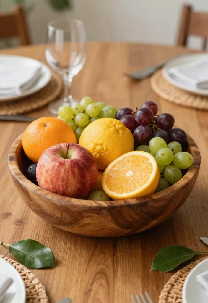 12 Dining Room Table Centerpiece Ideas for Everyday Style 2. Wooden Bowl of Fresh Fruits 0