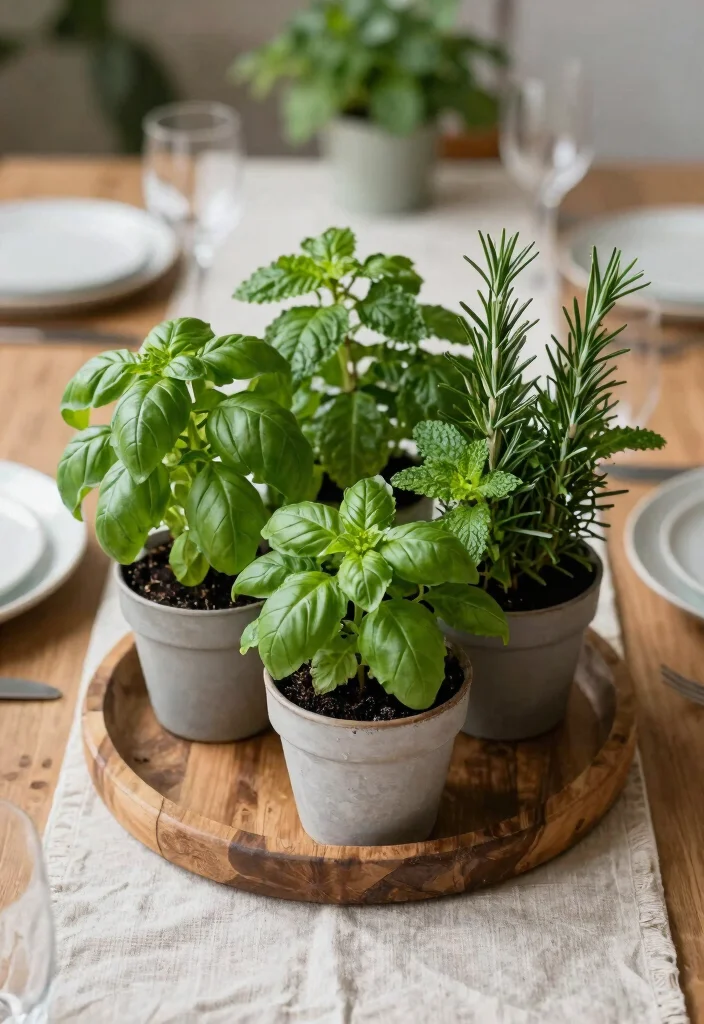 12 Dining Room Table Centerpiece Ideas for Everyday Style 8. Herb Garden Centerpiece 0
