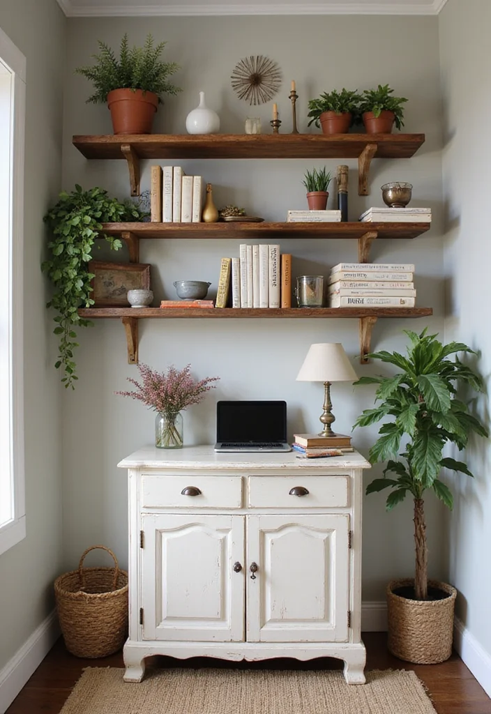 12 French Country Office Ideas for Soft Elegant Warmth 23 12 French Country Office Ideas for Soft Elegant Warmth - 3. Rustic Shelving Solutions