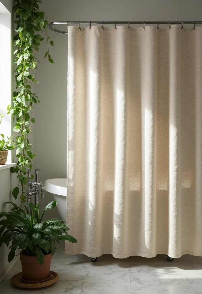 12 Green Bathroom Shower Curtain Ideas for Fresh Natural Vibes 34 12 Green Bathroom Shower Curtain Ideas for Fresh Natural Vibes - 4. Nature-Inspired Textures