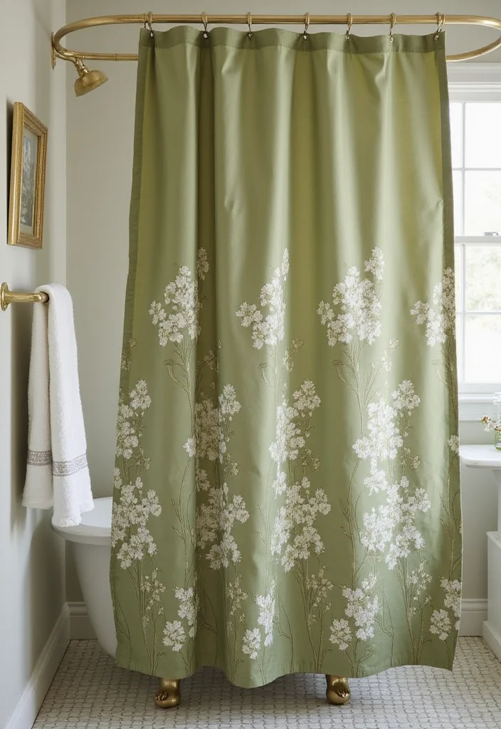 12 Green Bathroom Shower Curtain Ideas for Fresh Natural Vibes 45 12 Green Bathroom Shower Curtain Ideas for Fresh Natural Vibes - 5. Subtle Olive Hues