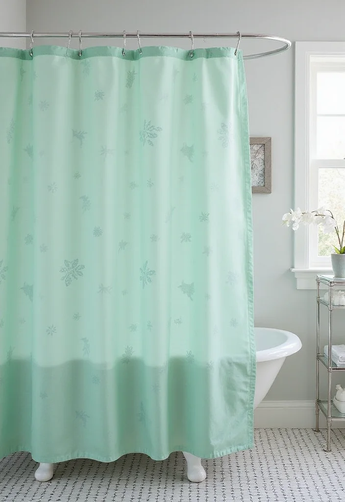 12 Green Bathroom Shower Curtain Ideas for Fresh Natural Vibes 56 12 Green Bathroom Shower Curtain Ideas for Fresh Natural Vibes - 6. Refreshing Mint Magic