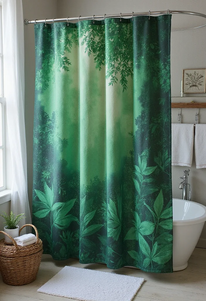 12 Green Bathroom Shower Curtain Ideas for Fresh Natural Vibes 89 12 Green Bathroom Shower Curtain Ideas for Fresh Natural Vibes - 9. Vibrant Forest Green