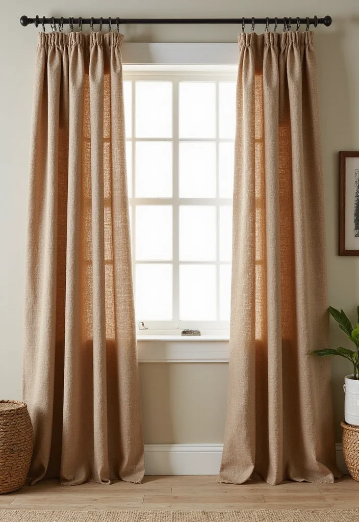 12 Guest Room Curtain Ideas for Cozy Welcoming Style 72 12 Guest Room Curtain Ideas for Cozy Welcoming Style - 8. Patterned Jute Curtains