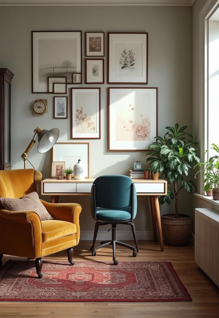 12 Home Office Ideas With Couch for Relaxed Multi Use Spaces 122 12 Home Office Ideas With Couch for Relaxed Multi Use Spaces - 12. Eclectic Mix & Match