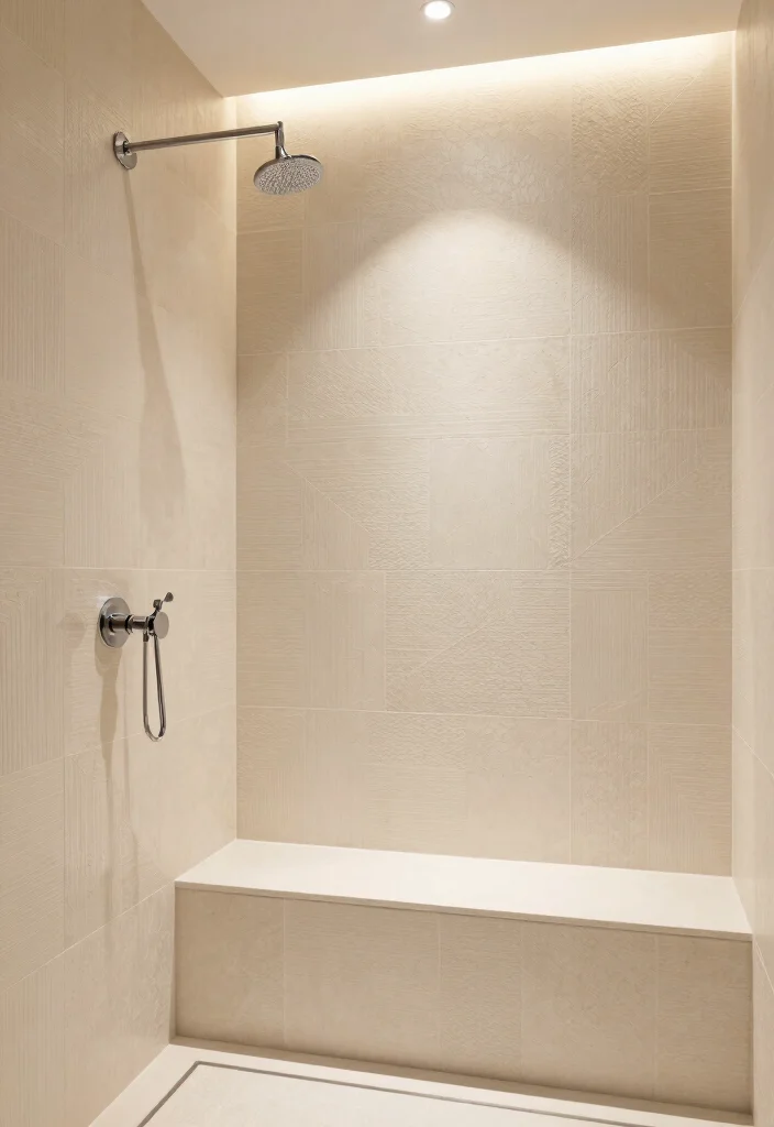 12 Large Tile Shower Ideas for a Spacious Modern Bathroom 2. Textured Elegance 0