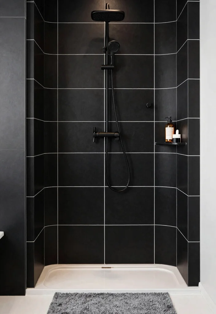 12 Large Tile Shower Ideas for a Spacious Modern Bathroom 3. Monochrome Magic 0