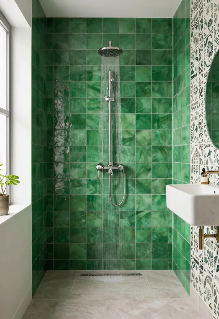12 Large Tile Shower Ideas for a Spacious Modern Bathroom 5. Bold Color Statements 0