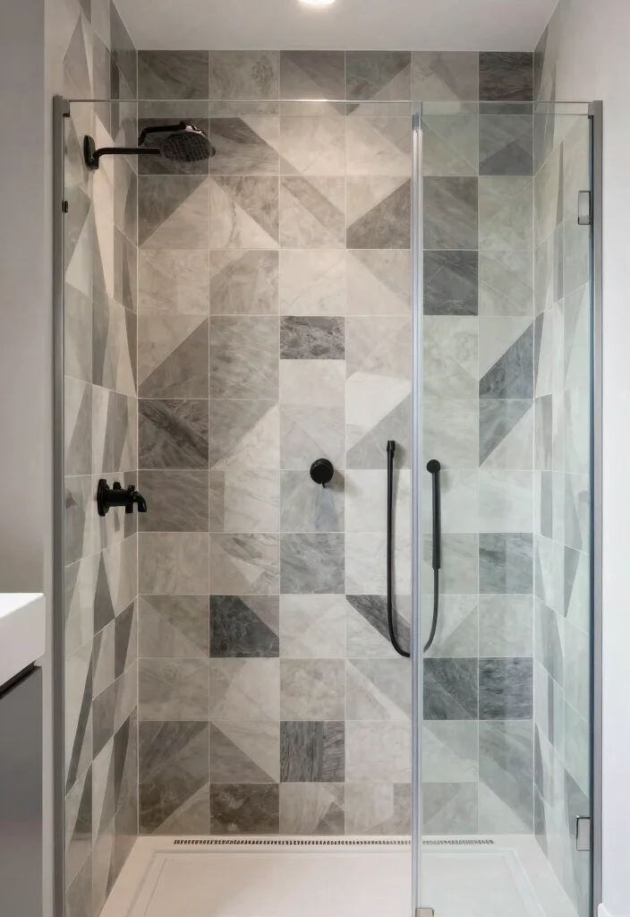 12 Large Tile Shower Ideas for a Spacious Modern Bathroom 6. Geometric Patterns 0