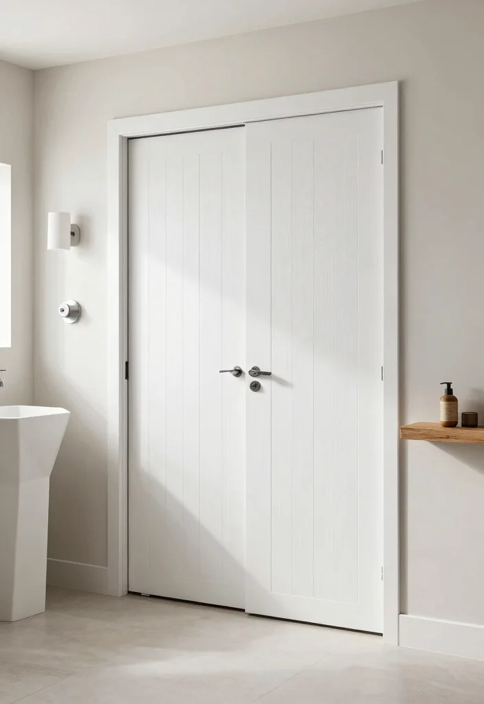 12 Modern Bathroom Door Ideas That Elevate Small Spaces 3. Minimalist Bi Fold Doors 0