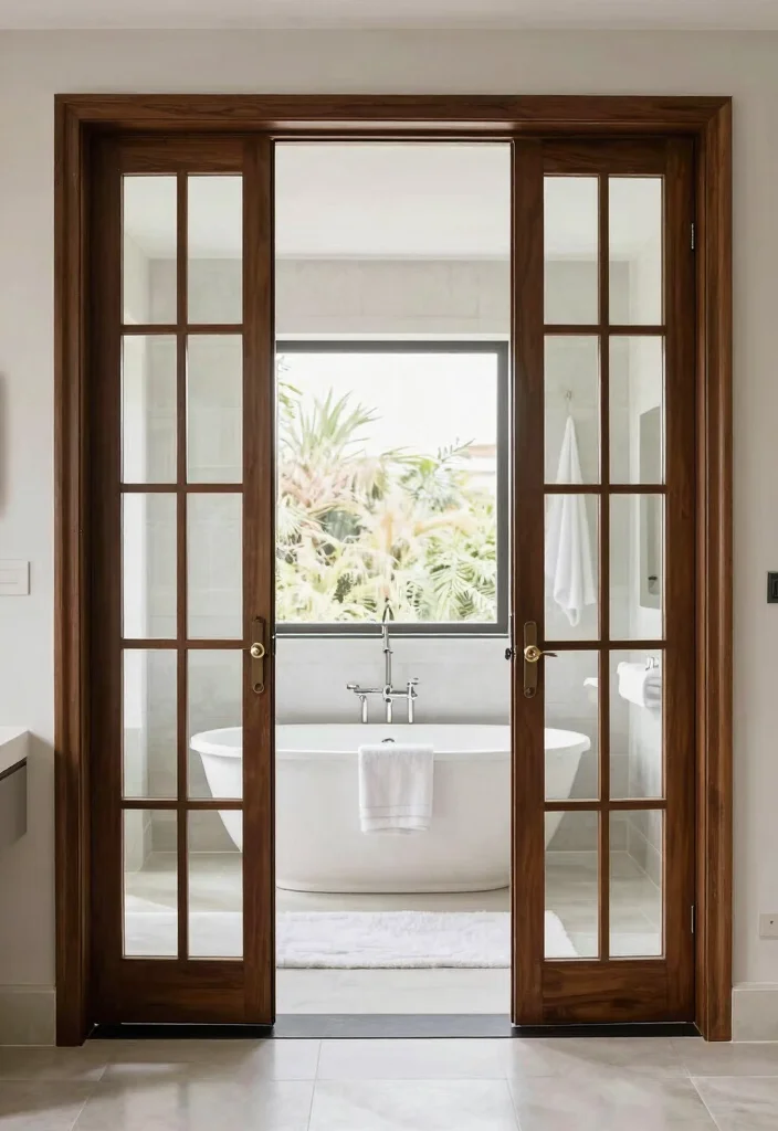 12 Modern Bathroom Door Ideas That Elevate Small Spaces 7. Modern French Doors 0