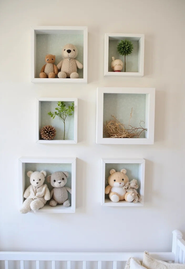 12 Nursery Wall Decor Ideas for Soft Playful Themes 111 12 Nursery Wall Decor Ideas for Soft Playful Themes - 11. Whimsical Shadow Boxes