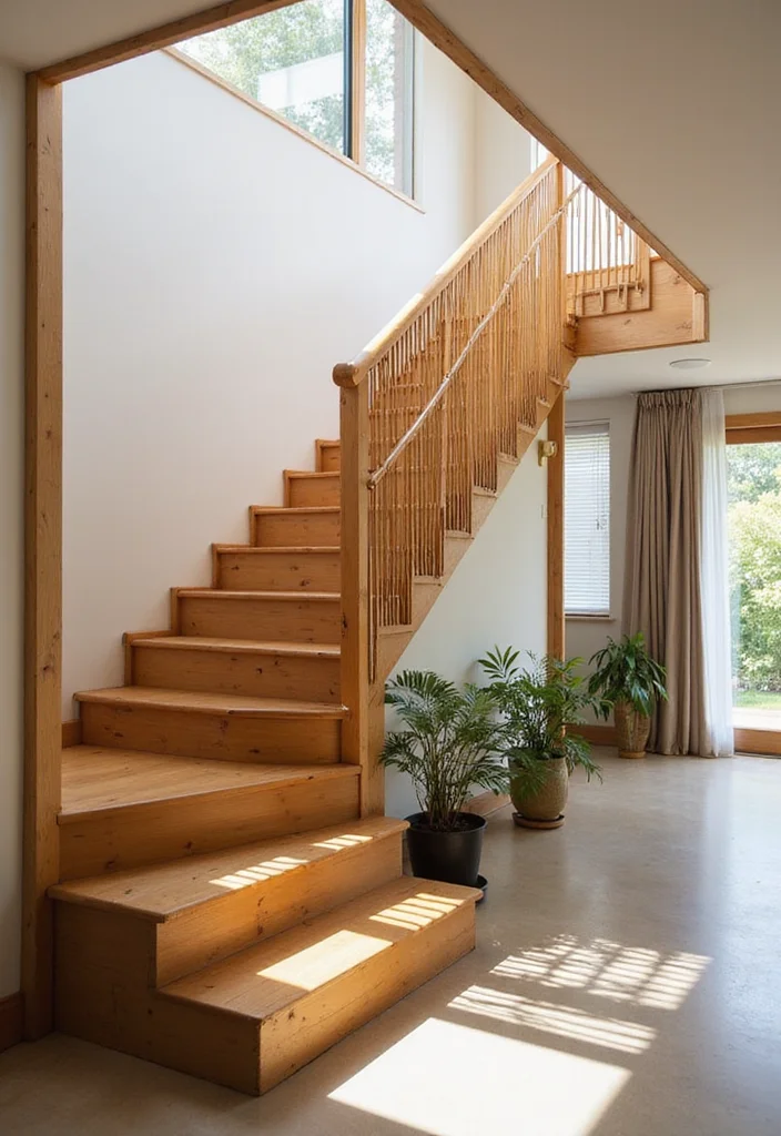 12 Open Basement Staircase Ideas for Bright Airy Style 122 12 Open Basement Staircase Ideas for Bright Airy Style - 12. Eco-Friendly Bamboo Stairs