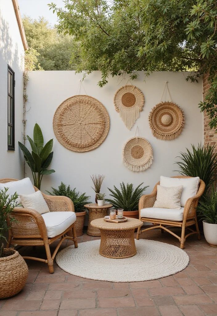 12 Patio Wall Decor Ideas for Outdoor Visual Interest 34 12 Patio Wall Decor Ideas for Outdoor Visual Interest - 4. Woven Wall Hangings