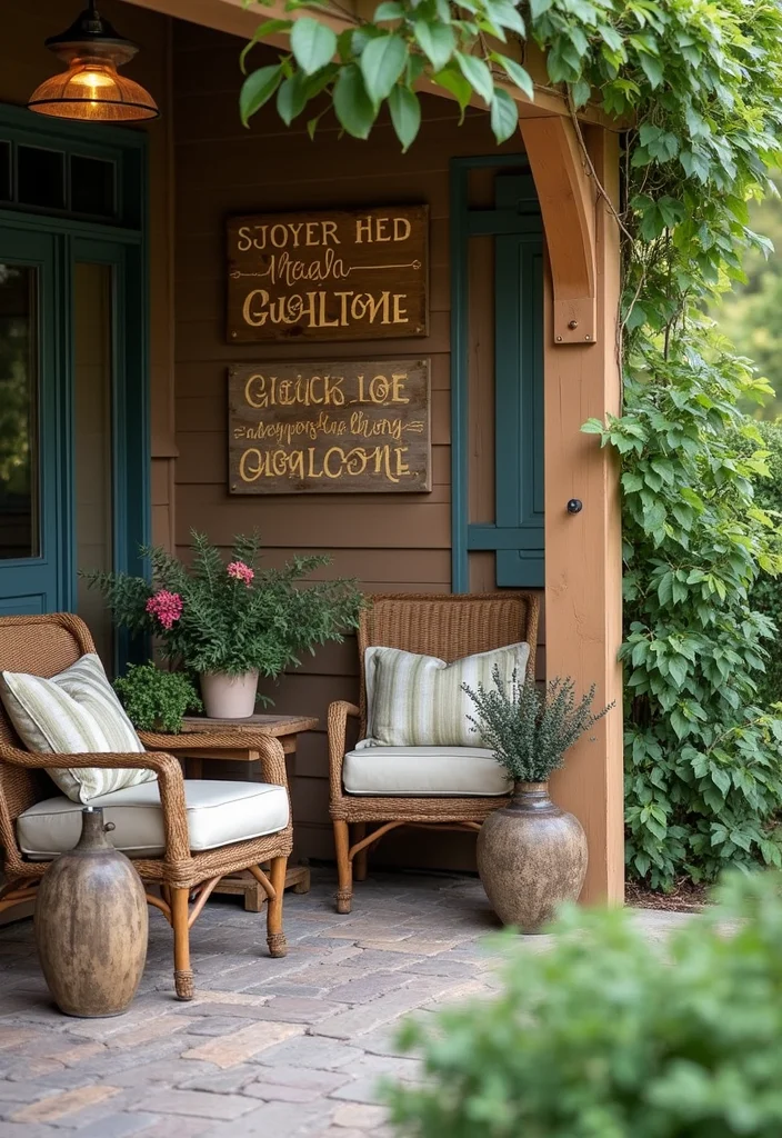 12 Patio Wall Decor Ideas for Outdoor Visual Interest 56 12 Patio Wall Decor Ideas for Outdoor Visual Interest - 6. Rustic Signage