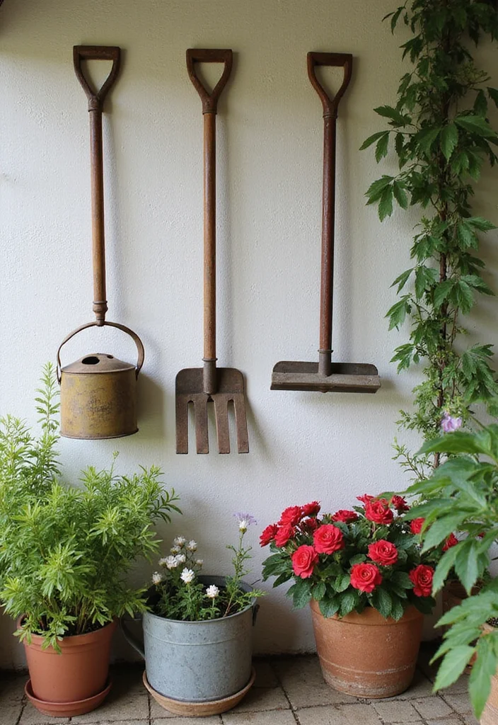 12 Patio Wall Decor Ideas for Outdoor Visual Interest 67 12 Patio Wall Decor Ideas for Outdoor Visual Interest - 7. Vintage Garden Tools Decor