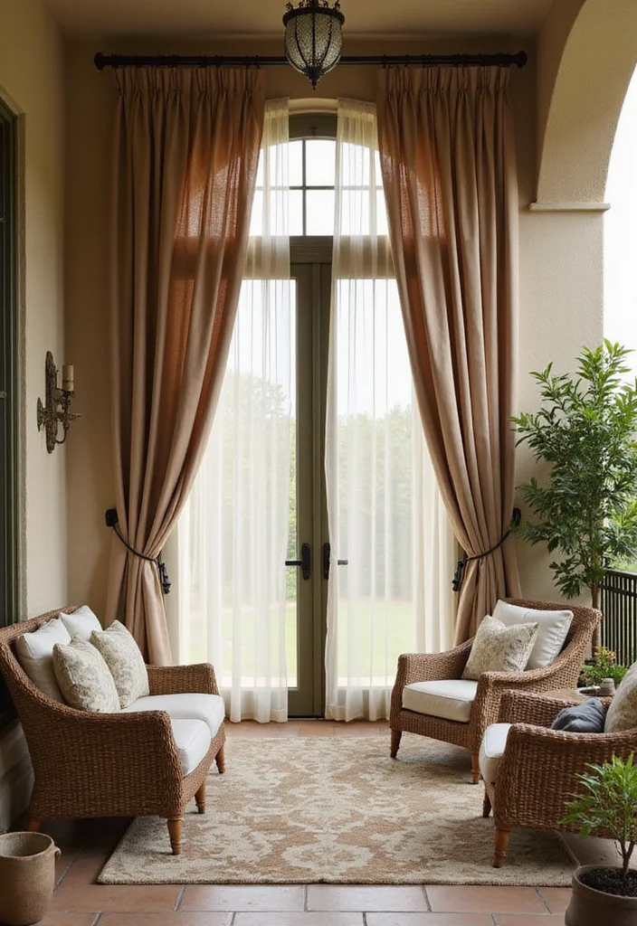 12 Patio Window Curtain Ideas for Breezy Outdoor Privacy 89 12 Patio Window Curtain Ideas for Breezy Outdoor Privacy - 9. Layered Textures for Depth
