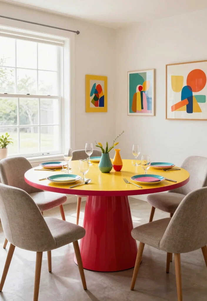 12 Round Dining Table Ideas for Better Flow and Seating 9. Pop of Color 0