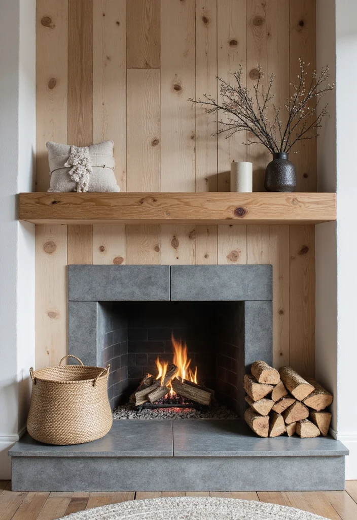 12 Scandinavian Fireplace Ideas for Minimal Warm Texture 41 12 Scandinavian Fireplace Ideas for Minimal Warm Texture - 5. Scandinavian Fireplace with Wood Accents