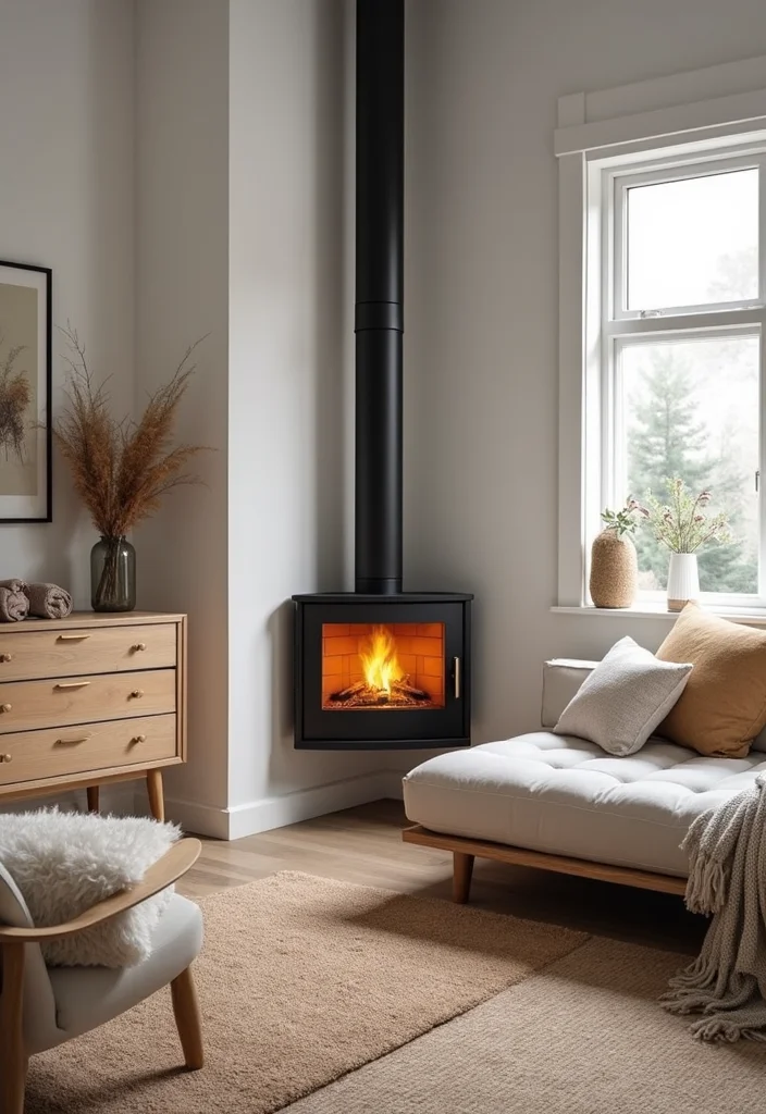 12 Scandinavian Fireplace Ideas for Minimal Warm Texture 52 12 Scandinavian Fireplace Ideas for Minimal Warm Texture - 6. Corner Fireplaces for Small Spaces