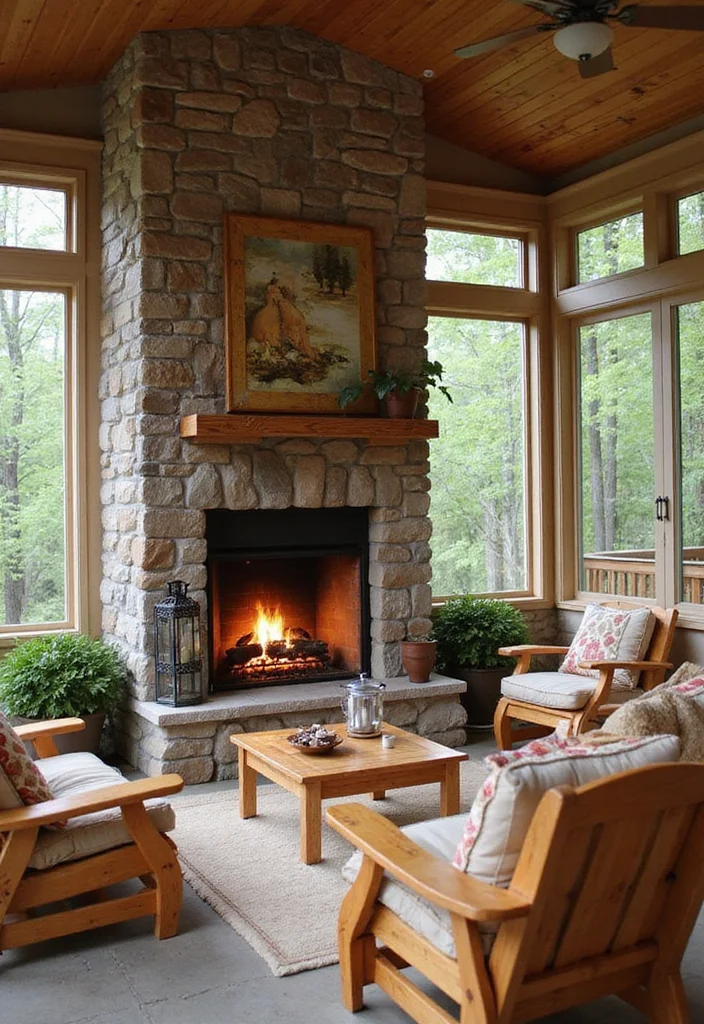 12 Screen Porch Fireplace Ideas for Cozy Outdoor Living 1 12 Screen Porch Fireplace Ideas for Cozy Outdoor Living - 1. Rustic Stone Fireplace Nook