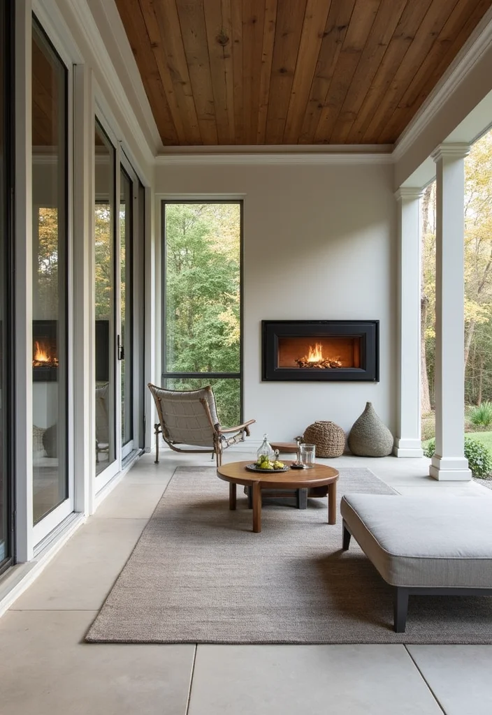 12 Screen Porch Fireplace Ideas for Cozy Outdoor Living 100 12 Screen Porch Fireplace Ideas for Cozy Outdoor Living - 10. Stylish Wall-mounted Fireplace