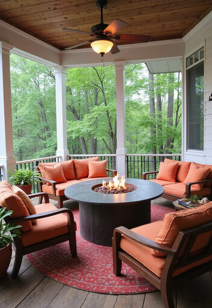 12 Screen Porch Fireplace Ideas for Cozy Outdoor Living 34 12 Screen Porch Fireplace Ideas for Cozy Outdoor Living - 4. Fire Pit Table