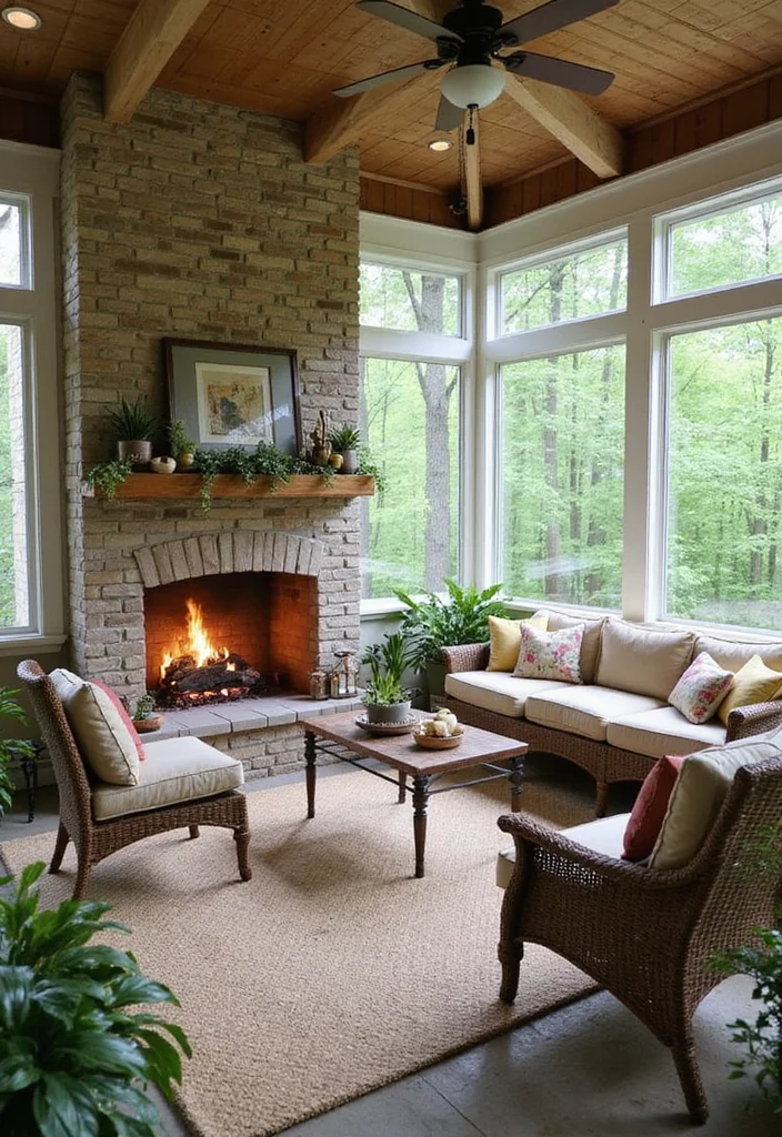 12 Screen Porch Fireplace Ideas for Cozy Outdoor Living 56 12 Screen Porch Fireplace Ideas for Cozy Outdoor Living - 6. Outdoor Fireplace with Built-in Seating