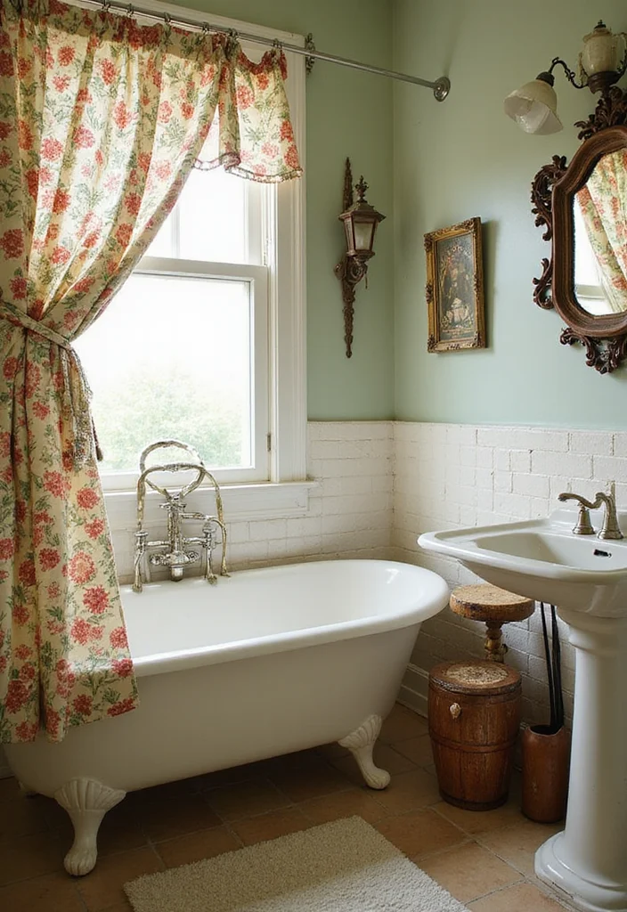 12 Shower With Curtain Ideas for Simple Practical Layouts 48 12 Shower With Curtain Ideas for Simple Practical Layouts - 6. Vintage Fabric Shower Curtain