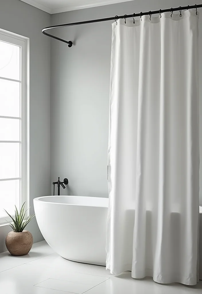12 Shower With Curtain Ideas for Simple Practical Layouts 59 12 Shower With Curtain Ideas for Simple Practical Layouts - 7. Minimalist Monochrome Curtains