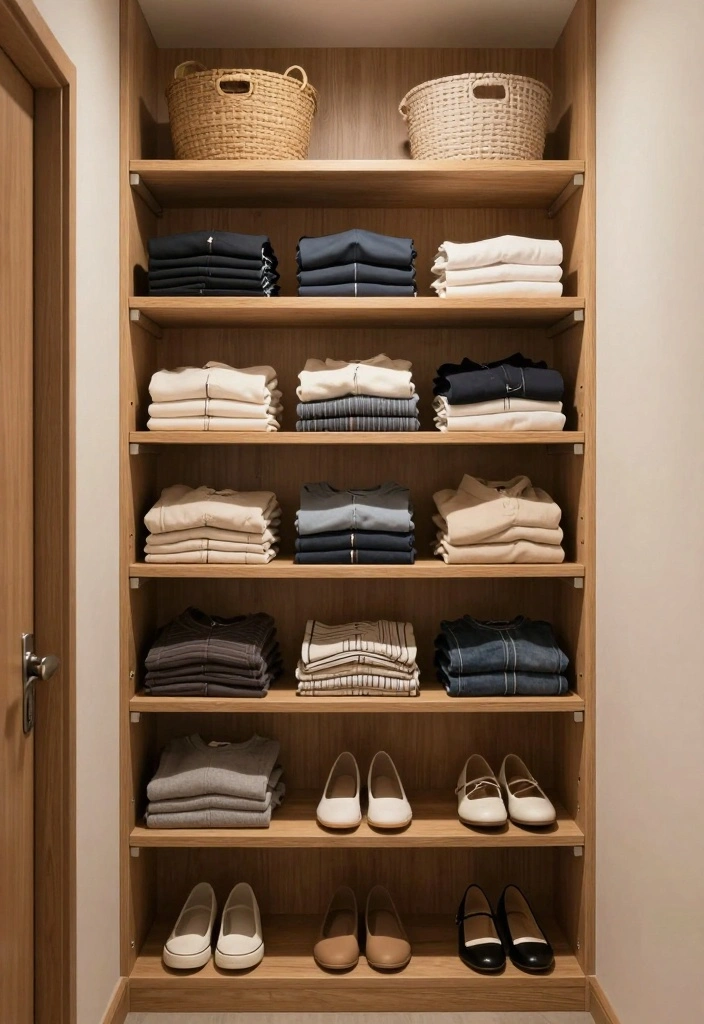 12 Small Bedroom Closet Organization Ideas for Clothing Storage 1. Utilize Vertical Space with Multi Tiered Shelving 0