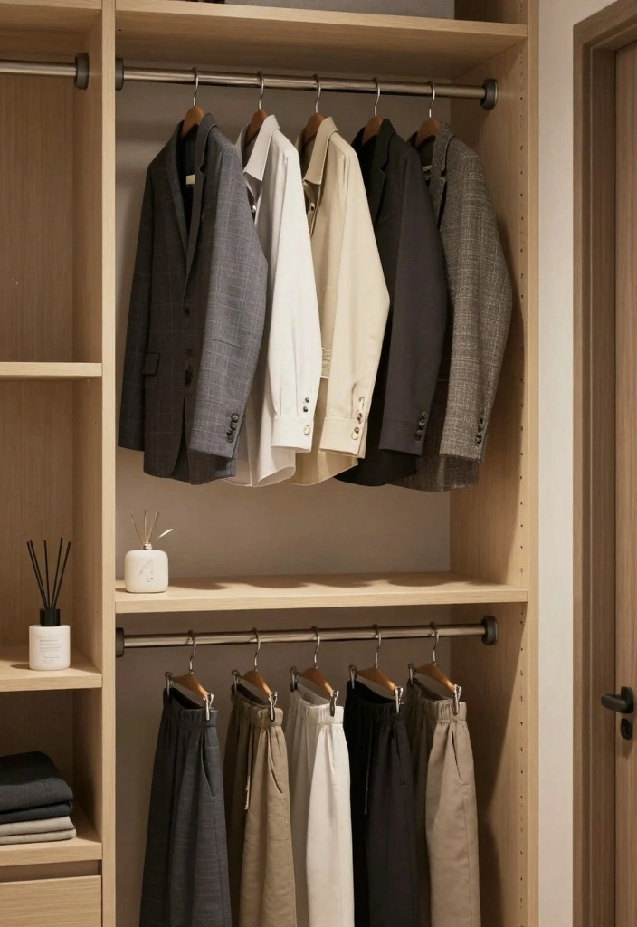 12 Small Bedroom Closet Organization Ideas for Clothing Storage 5. Maximize Hanging Space with Double Rods 0