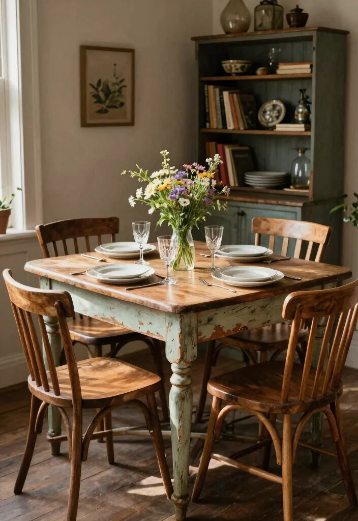 12 Small Dining Table Ideas for Cozy Functional Spaces 6. Vintage Finds with Character 0