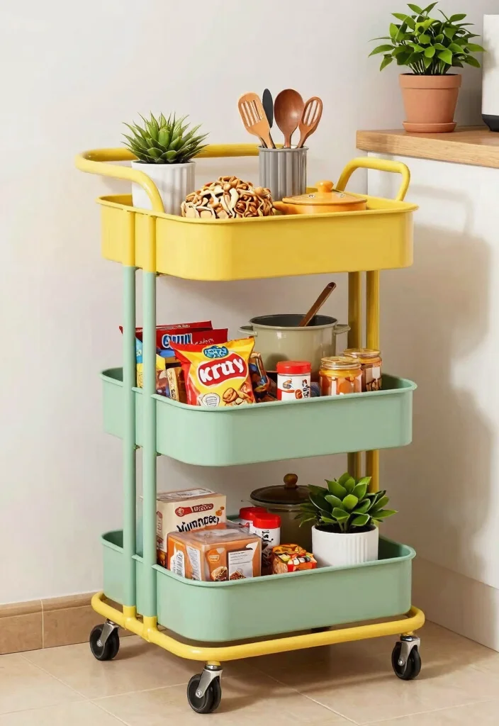 12 Small Kitchen Pantry Ideas That Improve Everyday Storage - 6. Rolling Carts for Flexibility 1
