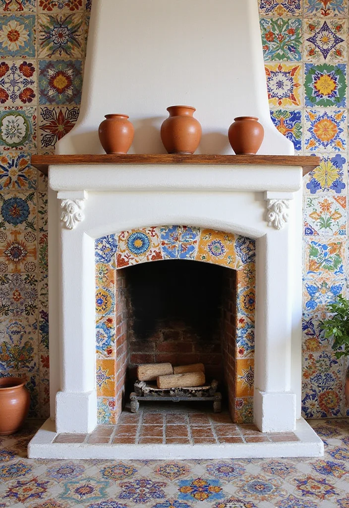 12 Spanish Fireplace Ideas for Bold Rustic Mediterranean Style 1 12 Spanish Fireplace Ideas for Bold Rustic Mediterranean Style - 1. Colorful Talavera Tiles