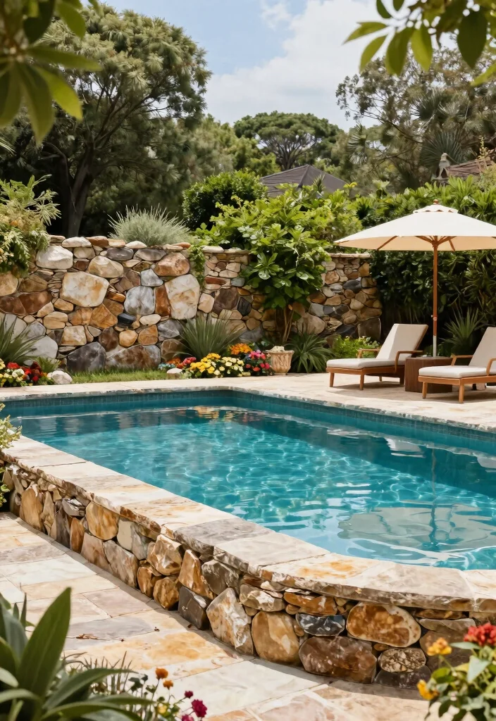 12 Swimming Pool Fence Ideas That Are Safe and Stylish 10. Natural Stone Fencing 0