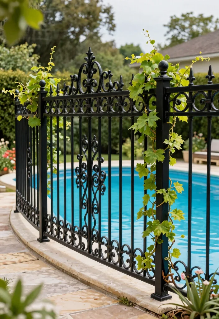 12 Swimming Pool Fence Ideas That Are Safe and Stylish 2. Wrought Iron Fencing 0