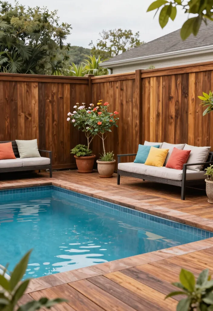 12 Swimming Pool Fence Ideas That Are Safe and Stylish 3. Wooden Privacy Fencing 0
