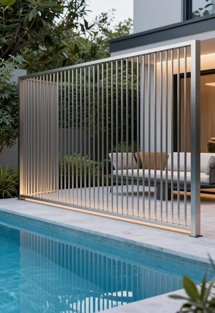 12 Swimming Pool Fence Ideas That Are Safe and Stylish 4. Minimalist Metal Fencing 0